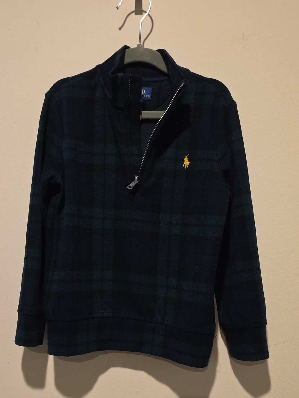 Polo by Ralph Lauren Navy Green Plaid Half-Zip Sweater Size 4